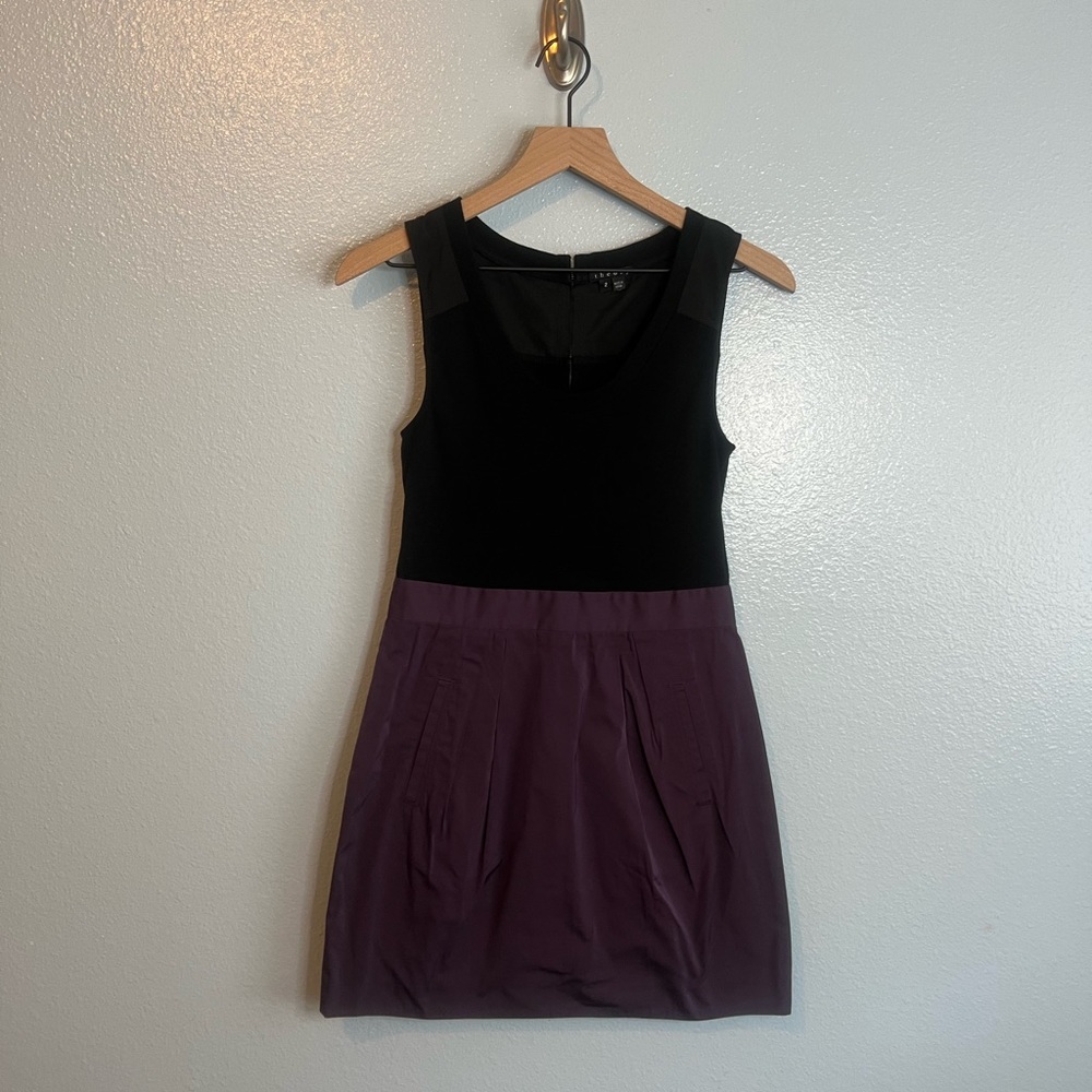 Theory, black and purple mini dress, size: 2
